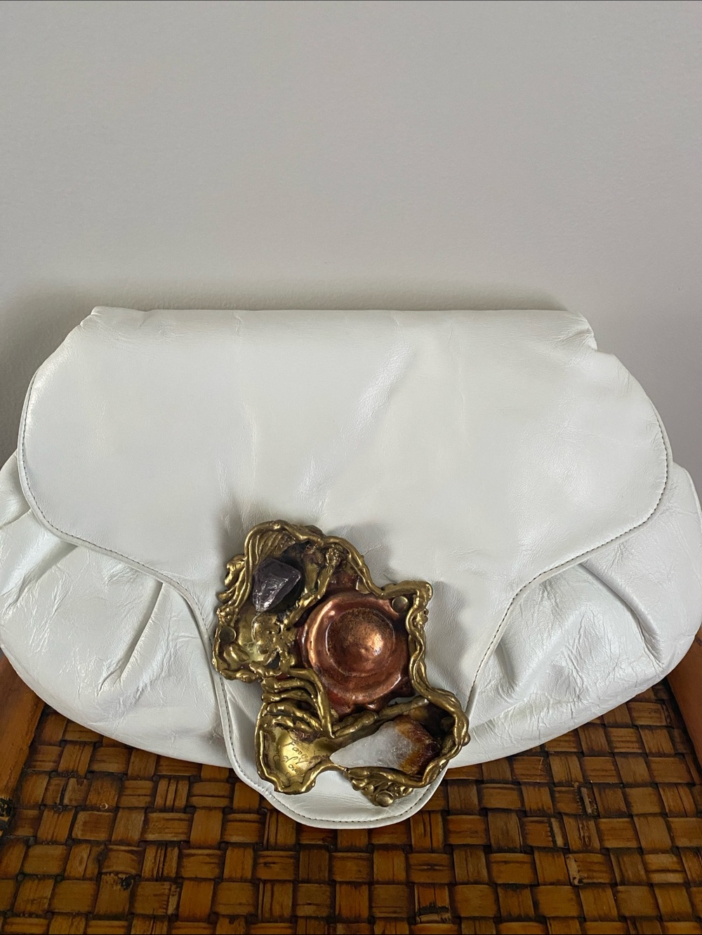 Vintage Fancy Nancy Purse Brutalist Crystals Leather 70s 80s Artsy Eclectic Glam